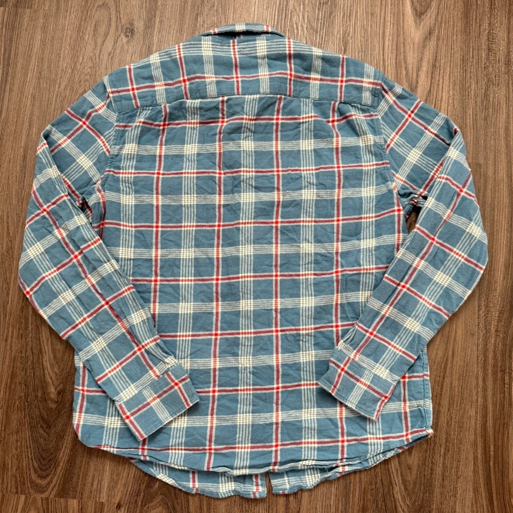 Lucky Brand Classic Fit Plaid Flannel Shirt Medium Blue Red White Long Sleeve - Picture 3 of 9